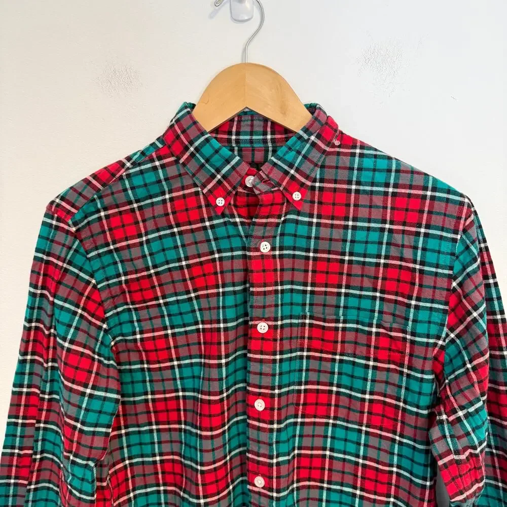 J. Crew Men's Oxford Plaid Cotton Button Down Shirt In Red Green Size Small - Picture 2 of 9